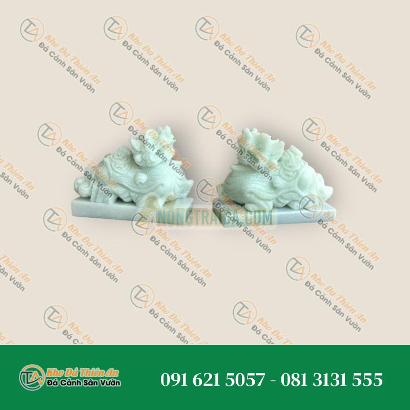 Cặp Tỳ Hưu Phong Thủy Tài Lộc Đá Trắng Xanh Có Đế 15cm | Thu Hút Tài Lộc
