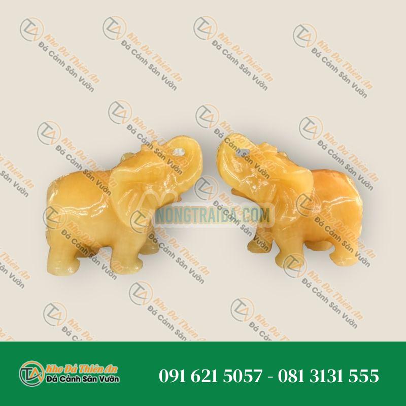 Cặp Voi Phong Thủy Đá Ngọc Hoàng Long 11cm, Chiêu Tài Lộc, May Mắn | Khodathienan.com