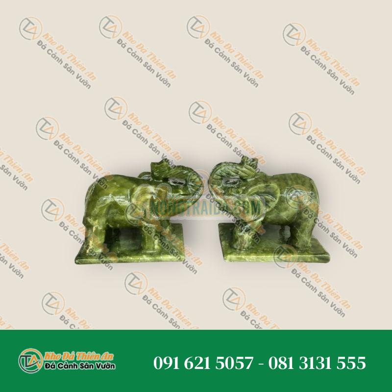 Cặp Voi Phong Thủy Đá Ngọc Serpentine 10cm, Kiểu Dáng Độc Đáo | Khodathienan.com