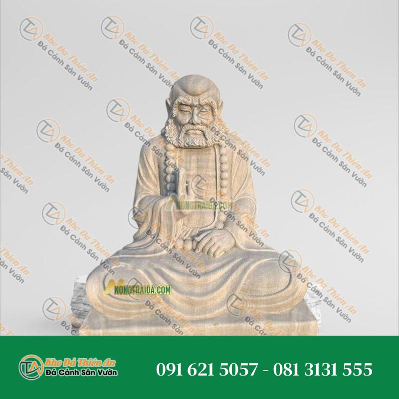 Đạt Ma Sư Tổ Ngồi Thiền Đá Trắng Muối Yên Bái 56cm, Kiểu Dáng Cổ Điển | Khodathienan.com