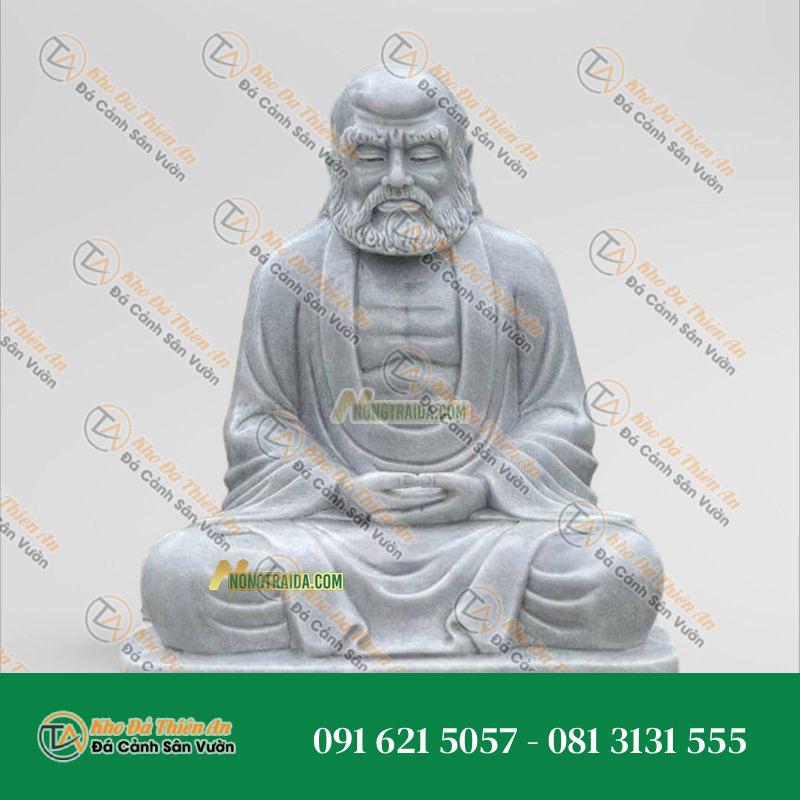 Đạt Ma Sư Tổ Ngồi Thiền Đá Trắng Vân – Cao 65cm | Khodathienan.com