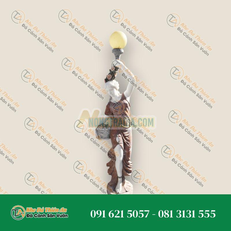 Đèn Đứng Chân Nến Hình Phụ Nữ Cầm Đuốc Đá Carrara & Alicante | Khodathienan.com
