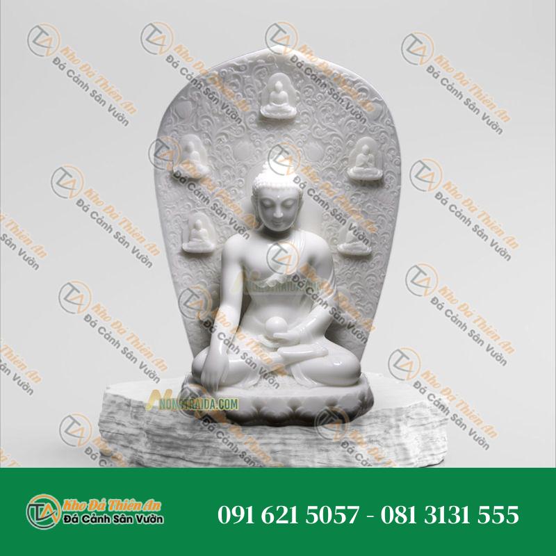 Hình Tượng Phật Dược Sư Đá Trắng Cẩm Thạch – 32cm – Trang Trí Bàn Thờ | Khodathienan.com