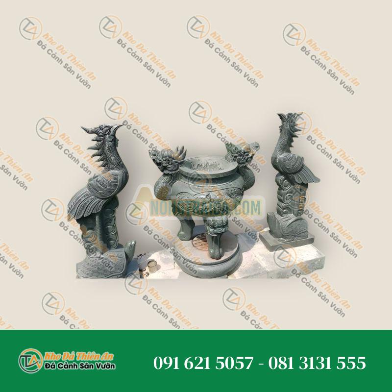 Lư Hương & Tượng Hạc Đá Xanh Rêu Cao Cấp – Chạm Khắc Tinh Xảo