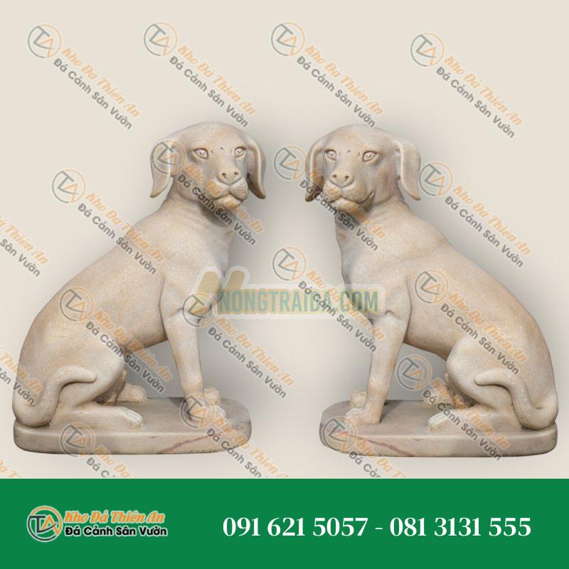Cặp Tượng Chó Ngồi Đá Cẩm Thạch Hồng Rosetta 50x19x40cm | Phong Thủy & Tài Lộc