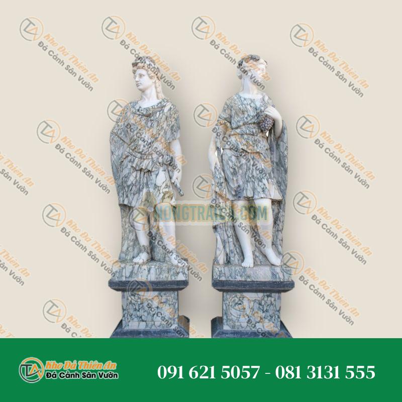 Cặp Tượng Trên Bệ Đỡ – Điêu Khắc Tinh Xảo Từ Đá Cẩm Thạch Đa Dạng