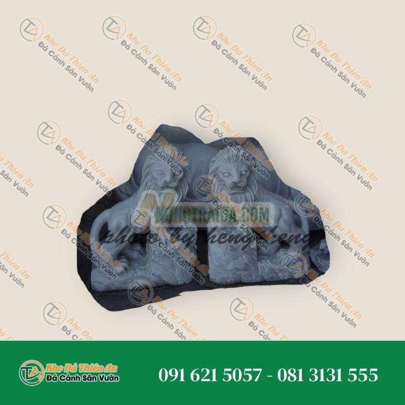 Cặp Tượng Sư Tử Ngồi Đá Granite Đen 80cm – Biểu Tượng Uy Nghi & Bảo Vệ