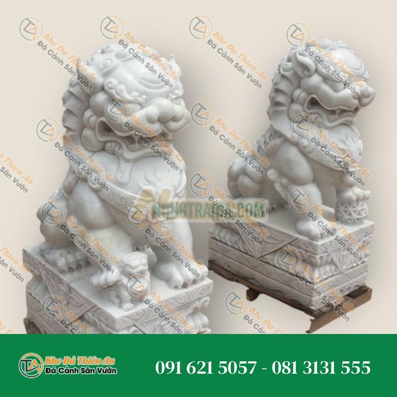 Cặp Sư Tử Ngồi Đá Trắng 120cm – Biểu Tượng Bảo Vệ & Uy Nghiêm