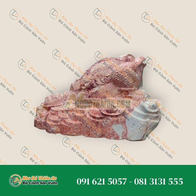 Thiềm Thừ Đá Cẩm Thạch Hồng 45x35cm – Thu Hút Tài Lộc & May Mắn