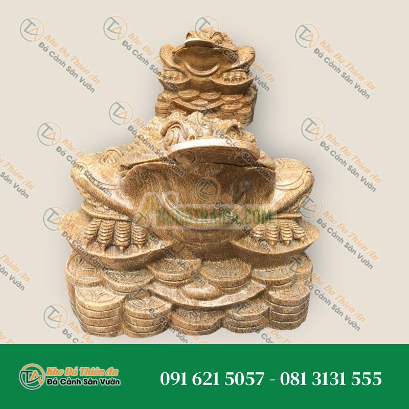 Thiềm Thừ Đá Cẩm Thạch Vàng Vân Gỗ 30cm – Biểu Tượng Chiêu Tài & May Mắn
