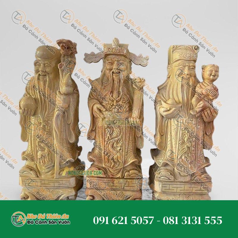 Tượng 3 Ông Phúc Lộc Thọ Đá Vàng Cẩm Thạch 175cm – May Mắn – Khodathienan.com