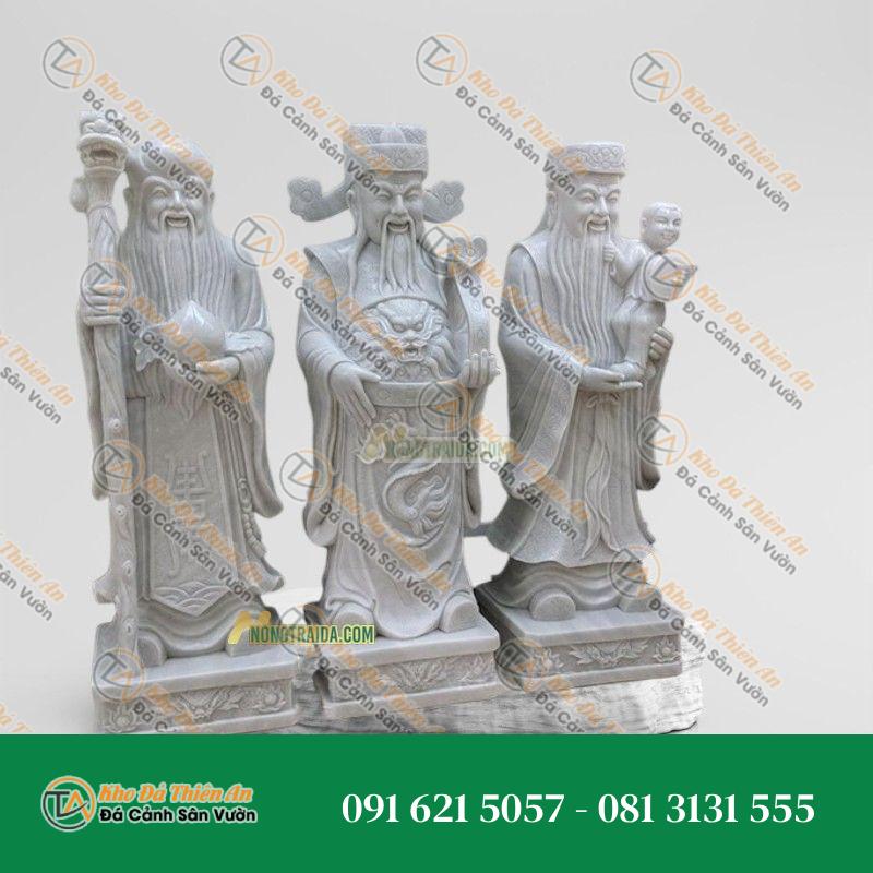 Tượng 3 Ông Phúc Lộc Thọ – Đá Trắng Vân 176cm – Sang Trọng, May Mắn | Khodathienan.com