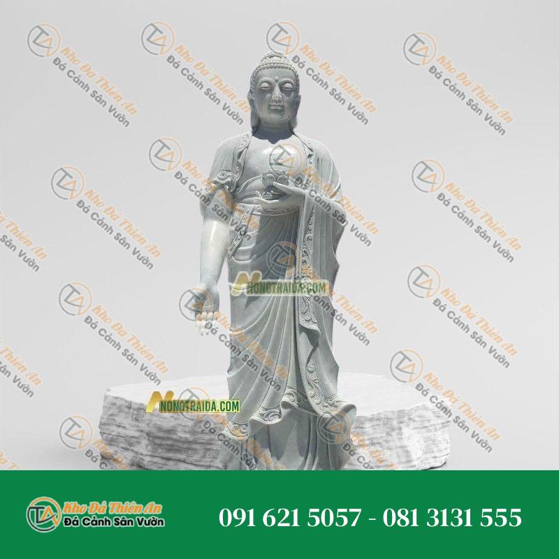 Tượng A Di Đà Đứng Đá Trắng Xanh 201cm – Kiểu Dáng Tinh Tế, Trang Nghiêm – Khodathienan.com