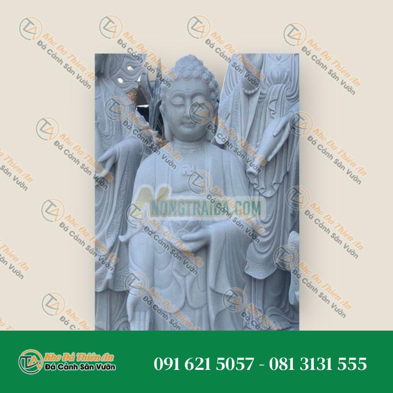 Tượng A Di Đà Đứng Đài Sen – Đá Cẩm Thạch Trắng Xám – 120cm – Phong Cách Cổ Điển, Uy Nghi | Khodathienan.com