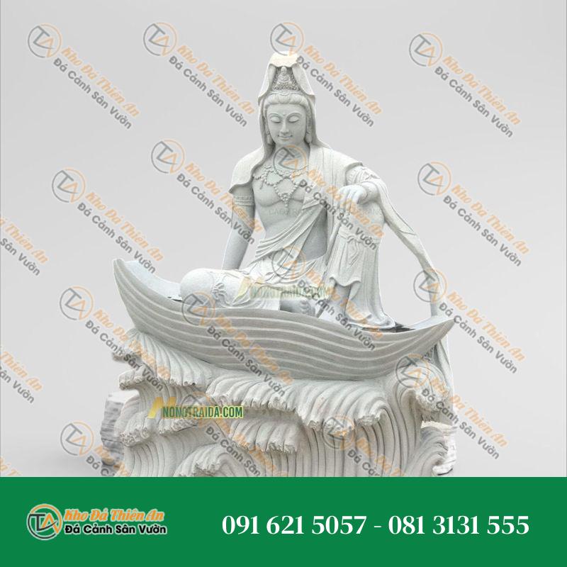 Tượng An Nhiên Tự Tại Đá Trắng Vân Xám Ngồi Thuyền 179cm – Nét Đẹp Tinh Khôi – Khodathienan.com