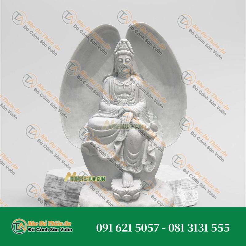 Tượng An Nhiên Tự Tại Vỏ Ngọc Trai Đá Trắng 173cm – Khodathienan.com