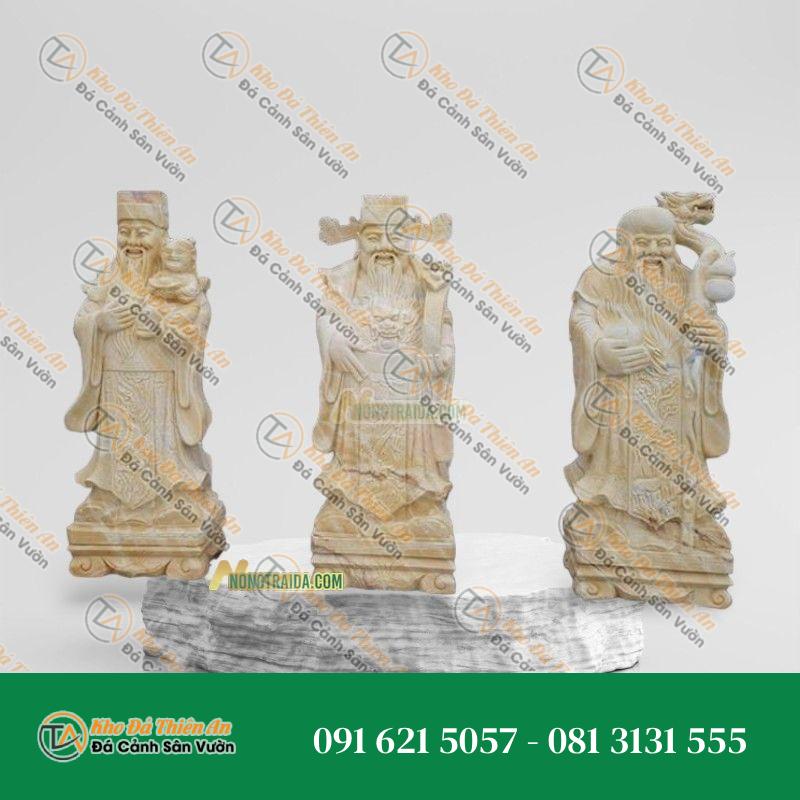 Tượng 3 Ông Phúc Lộc Thọ – Đá Vàng Cẩm Thạch 172cm – Kiểu Dáng Sang Trọng, Nghệ Thuật | Khodathienan.com