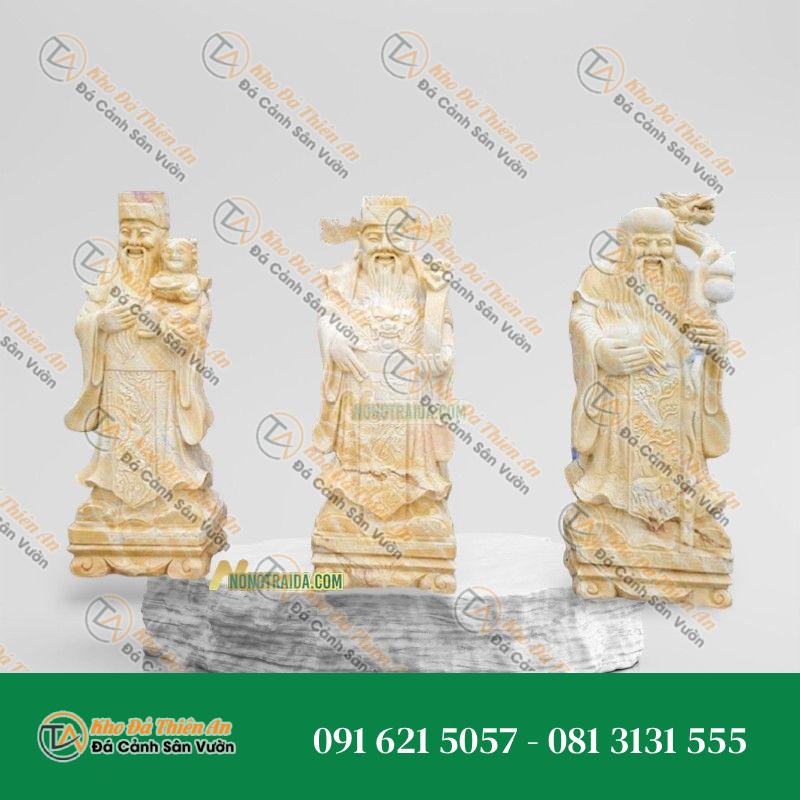 Tượng Ba Ông Phúc Lộc Thọ Đá Vàng Cẩm Thạch 176cm – Thu Hút Tài Lộc, May Mắn | Khodathienan.com