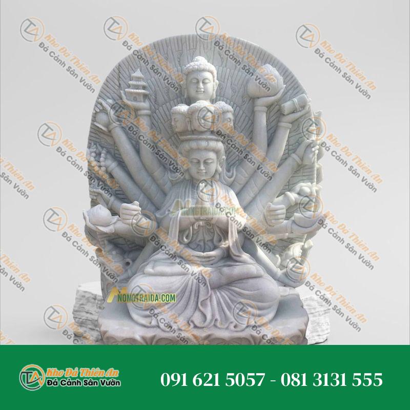 Tượng Bà Quan Âm Nghìn Mắt Nghìn Tay – Đá Cẩm Thạch Trắng 1.24M