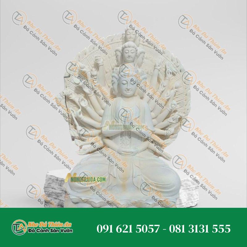 Tượng Quan Âm Nghìn Mắt Nghìn Tay – Đá Cẩm Thạch Vàng – 1.5M – Khodathienan.com