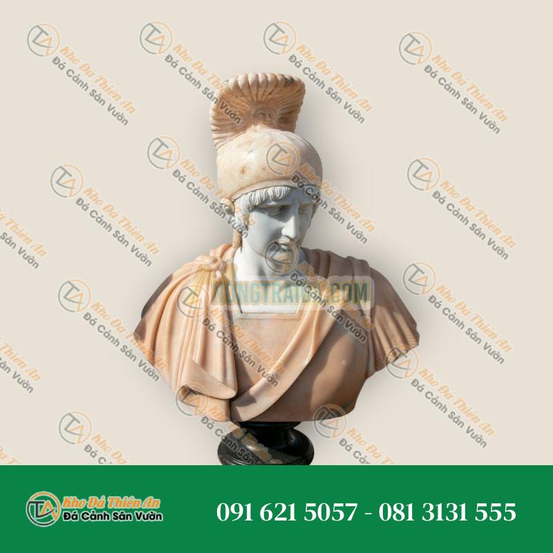Tượng Bán Thân Chiến Binh La Mã – Tân Cổ Điển – Đá Trắng & Rosetta