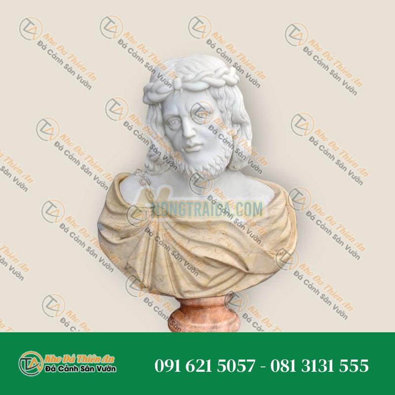 Tượng Bán Thân Chúa Giêsu Bằng Đá Hoa Cương Trắng Carrara và Đá Hoa Cương Vàng Ai Cập – Kích Thước 51x42x20cm