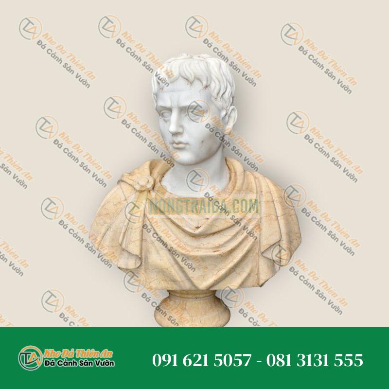 Tượng Bán Thân La Mã Bằng Đá Hoa Cương Vàng Ai Cập và Đá Hoa Cương Trắng Carrara – Kích Thước 50x41cm