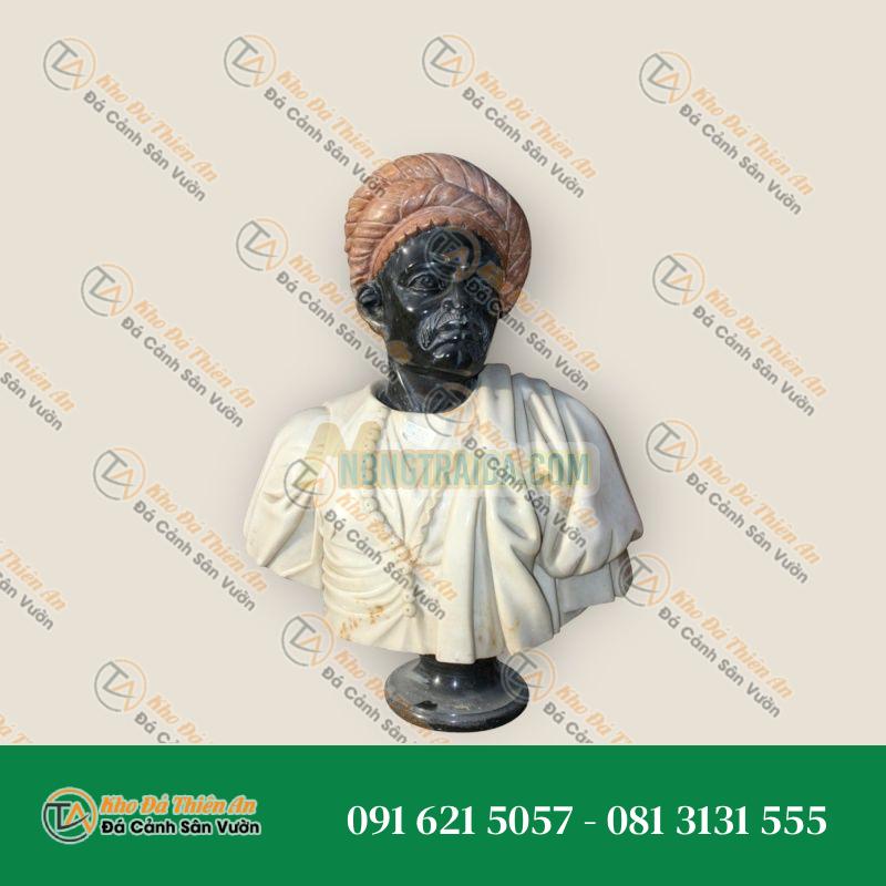 Tượng Bán Thân Người Đàn Ông Sudan (Blackamoor) – Đá Hoa Cương Carrara, Đen Bỉ & Nâu Triana – 67x42x25cm – Kiểu Dáng Độc Đáo, Nghệ Thuật | Khodathienan.com