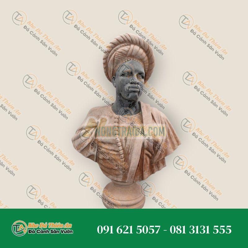 Tượng Bán Thân Người Đàn Ông Sudan (Blackamoor) – Đá Vôi Nâu & Hoa Cương Đen Bỉ – 83x64x40cm – Kiểu Dáng Độc Đáo, Nghệ Thuật | Khodathienan.com