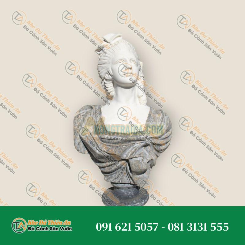 Tượng Bán Thân Phụ Nữ – Đá Cẩm Thạch Xám Atlante & Trắng Carrara – 65x35x20cm – Khodathienan.com