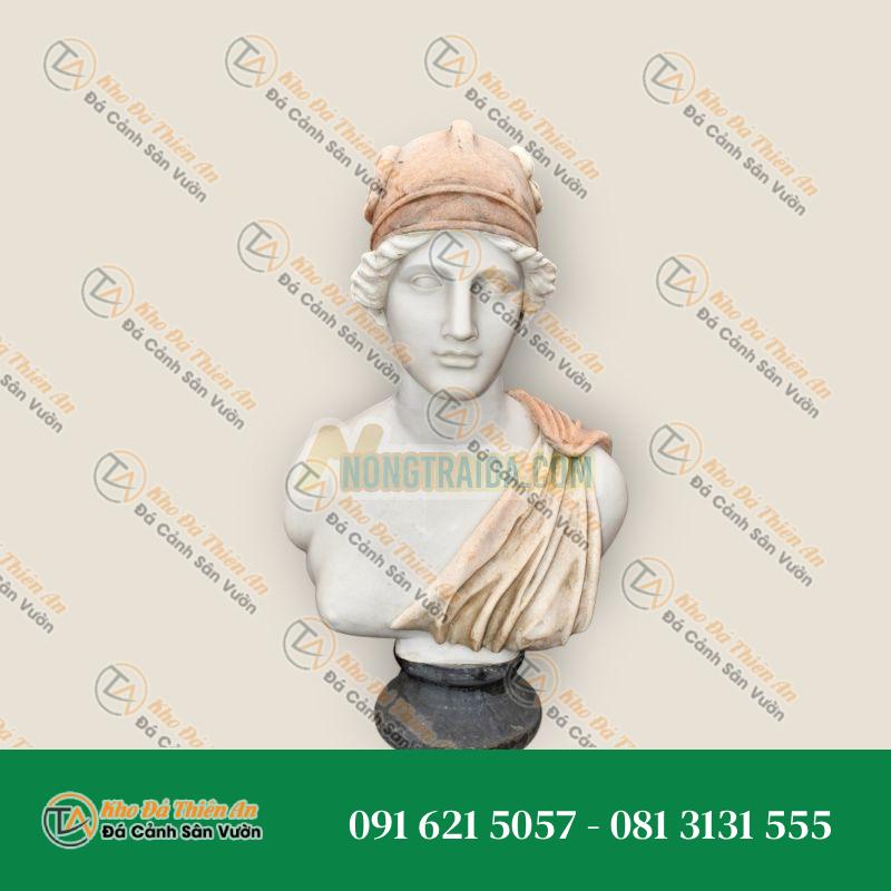 Tượng Bán Thân Phụ Nữ Cổ Điển Bằng Đá Hoa Cương Trắng Carrara và Hồng Rosetta – Kích Thước 79x50x28cm