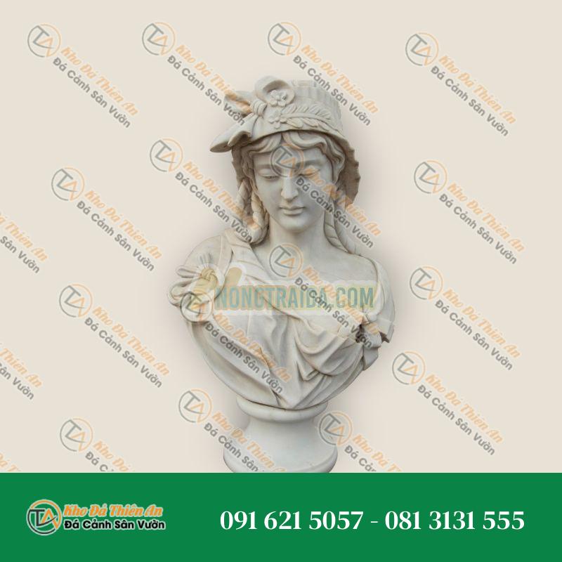 Tượng Bán Thân Phụ Nữ Hiện Đại Art Nouveau Bằng Đá Cẩm Thạch Trắng Macael – Kích Thước 72x47x26cm