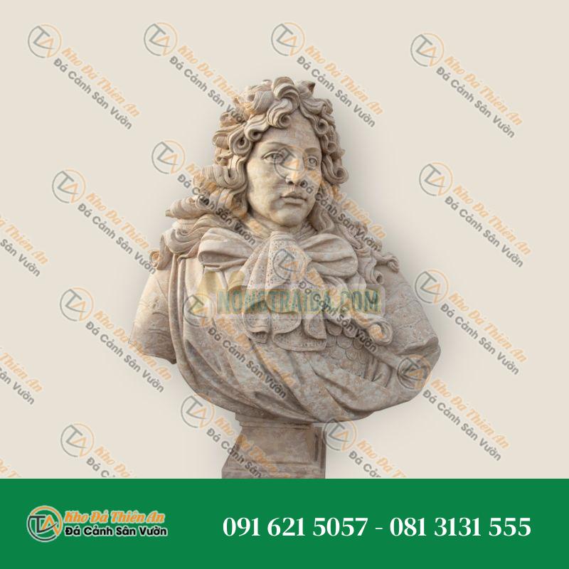 Tượng Bán Thân Vua Louis XIV Đá Vôi Vàng – Chạm Khắc Thủ Công – Khodathienan.com