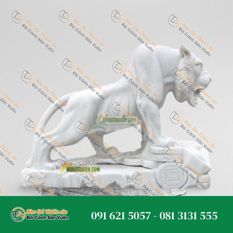 Tượng Báo Săn Mồi Đá Cẩm Thạch Trắng Non Nước – Cao 76cm