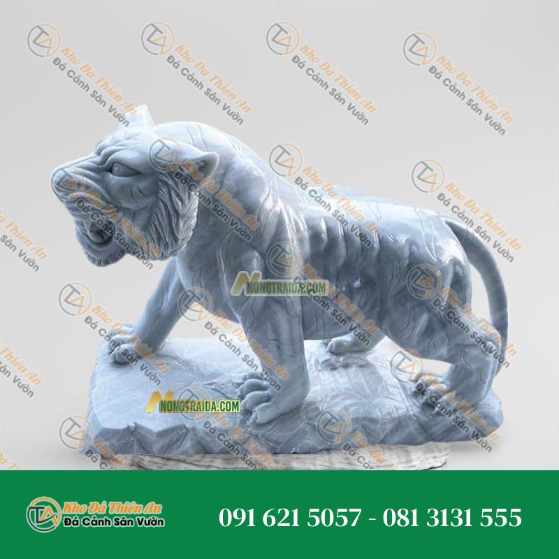 Tượng Báo Săn Mồi Đá Cẩm Thạch Trắng Xám – Cao 56cm, Phong Thủy Sức Mạnh