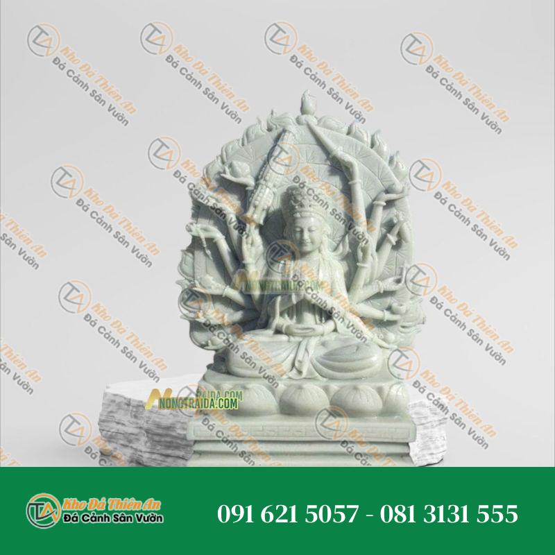 Tượng Bồ Tát Chuẩn Đề Bằng Đá Trắng Xanh | Kích Thước 135cm, Tâm Linh & Đẹp Mắt