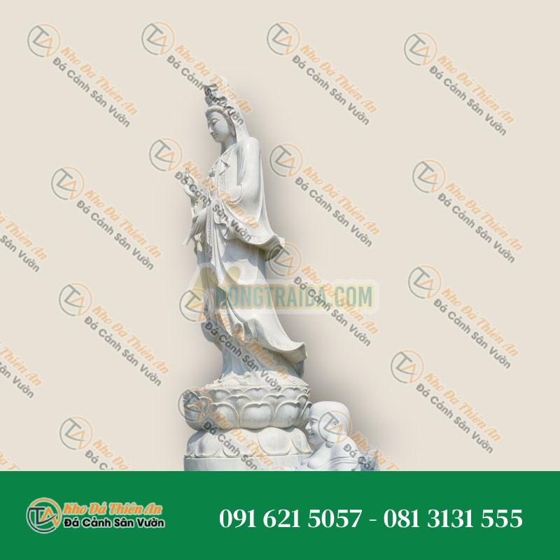 Tượng Quan Âm Bồ Tát Khổng Lồ – Đá Cẩm Thạch Trắng – 4.8m | Kiệt Tác Tâm Linh | Khodathienan.com