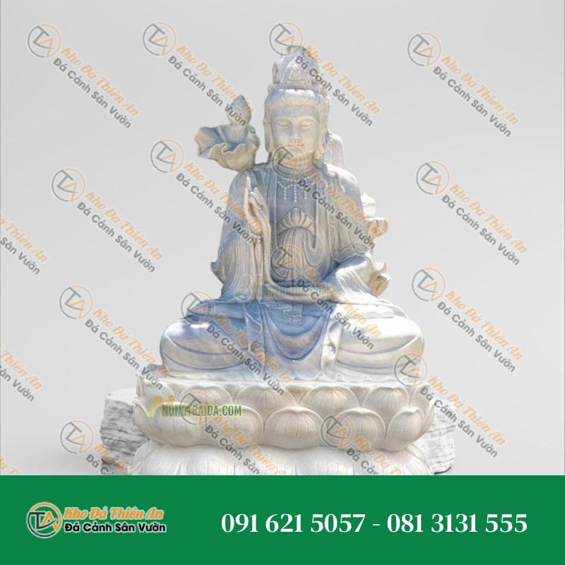 Tượng Bồ Tát Đại Thế Chí Ngồi Bằng Đá Trắng | Kích Thước 60cm, Tâm Linh & An Lạc