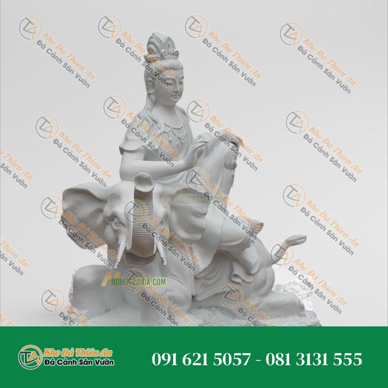 Tượng Bồ Tát Phổ Hiền – Đá Trắng Non Nước 128cm – Kiểu Dáng Uy Nghi, Thanh Lịch | Khodathienan.com