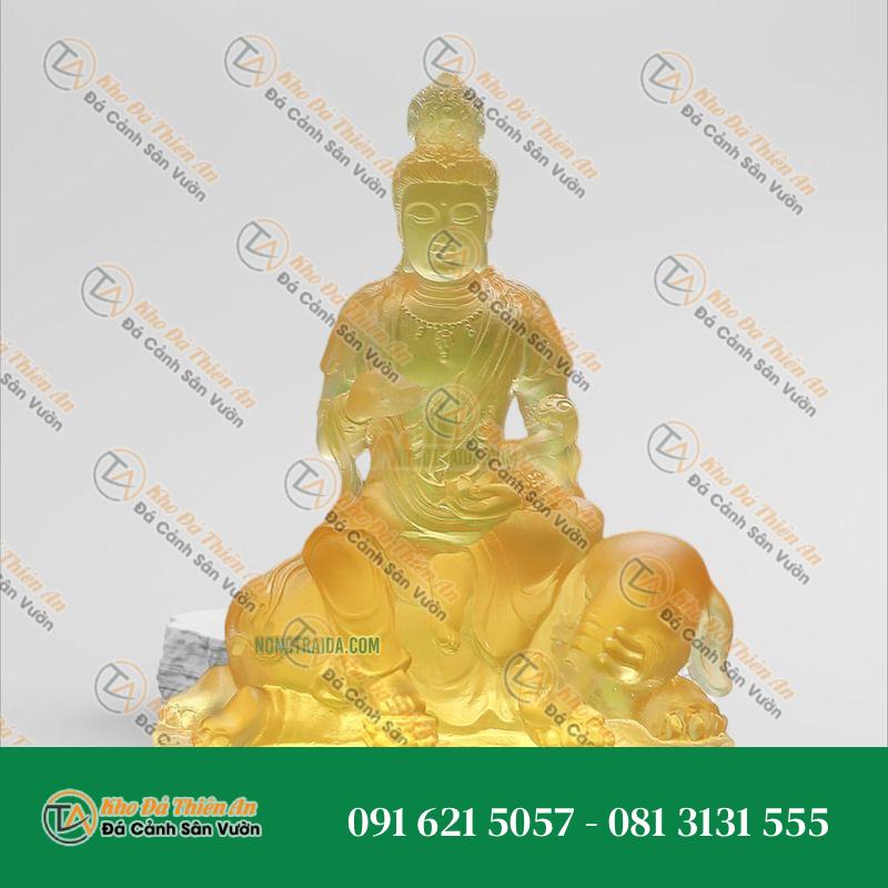Tượng Bồ Tát Phổ Hiền Để Xe Ô Tô – Đá Lưu Ly Vàng 12.5cm | Khodathienan.com