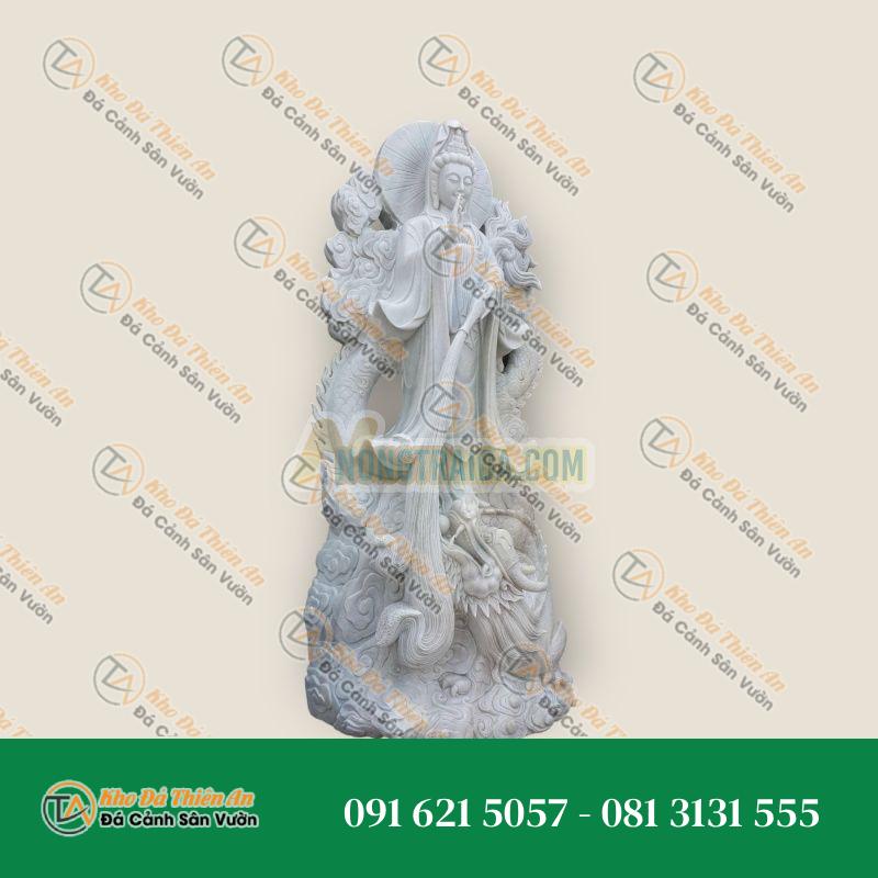 Tượng Bồ Tát Quan Âm Đạp Lên Con Rồng 350cm – Chạm Khắc Đá Cẩm Thạch Nghệ Thuật