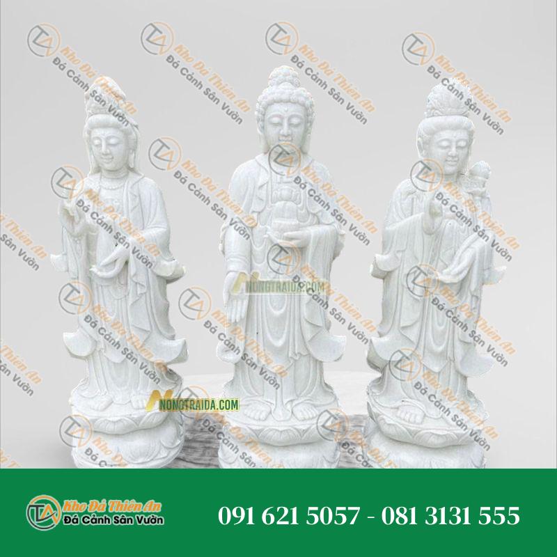Tượng Bộ Tây Phương Tam Thánh Đứng Đá 166cm, Kiểu Dáng Uy Nghi | Khodathienan.com