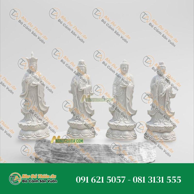 Tượng Tây Phương Tam Thánh Đứng – Đá Lưu Ly Vàng – 36cm | Khodathienan.com