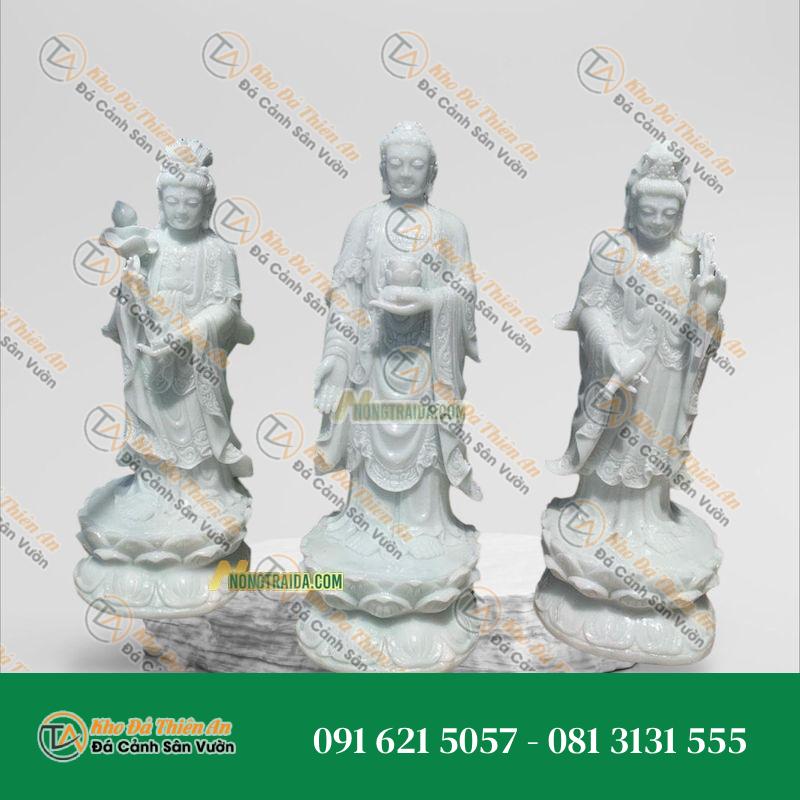 Tượng Tây Phương Tam Thánh Đứng – Đá Ngọc Hoàng Long Nhỏ 44cm – Kiểu Dáng Uy Nghi, Thanh Lịch | Khodathienan.com