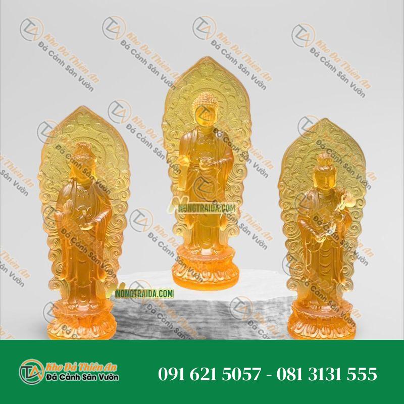 Tượng Tây Phương Tam Thánh Ngồi – Đá Trắng Yên Bái 174cm – Phong Cách Cổ Điển, Uy Nghi | Khodathienan.com