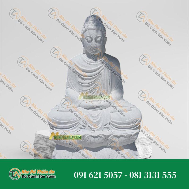 Tượng Bổn Sư Thích Ca Mâu Ni Phật Đá Cẩm Thạch Trắng 102cm, Kiểu Dáng Thanh Tịnh | Khodathienan.com