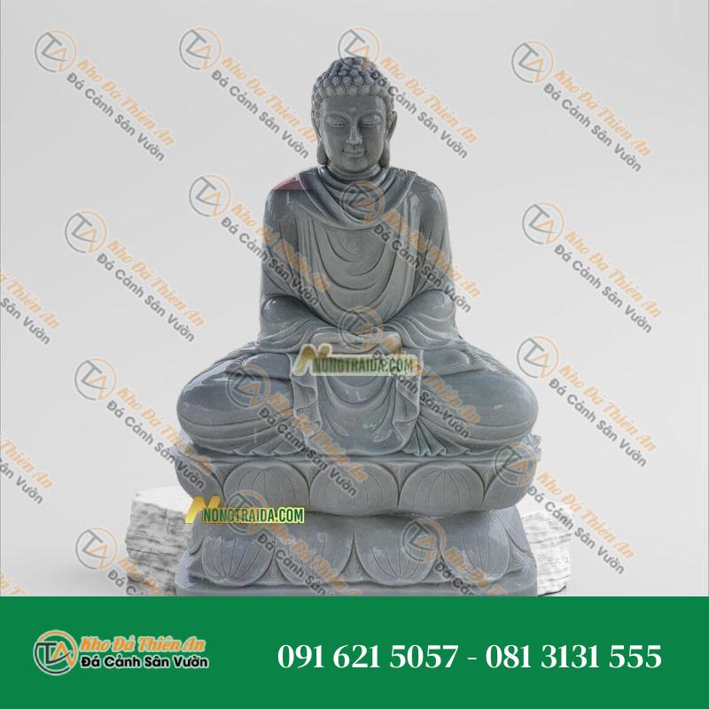 Tượng Bổn Sư Thích Ca Mâu Ni Phật Đá Trắng Xanh 101cm, Kiểu Dáng Thanh Tịnh | Khodathienan.com