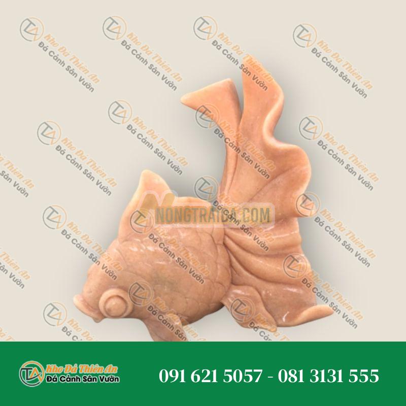 Tượng Cá Bằng Đá Cẩm Thạch Màu Hồng – Đồ Trang Trí Vườn Nhật Bản