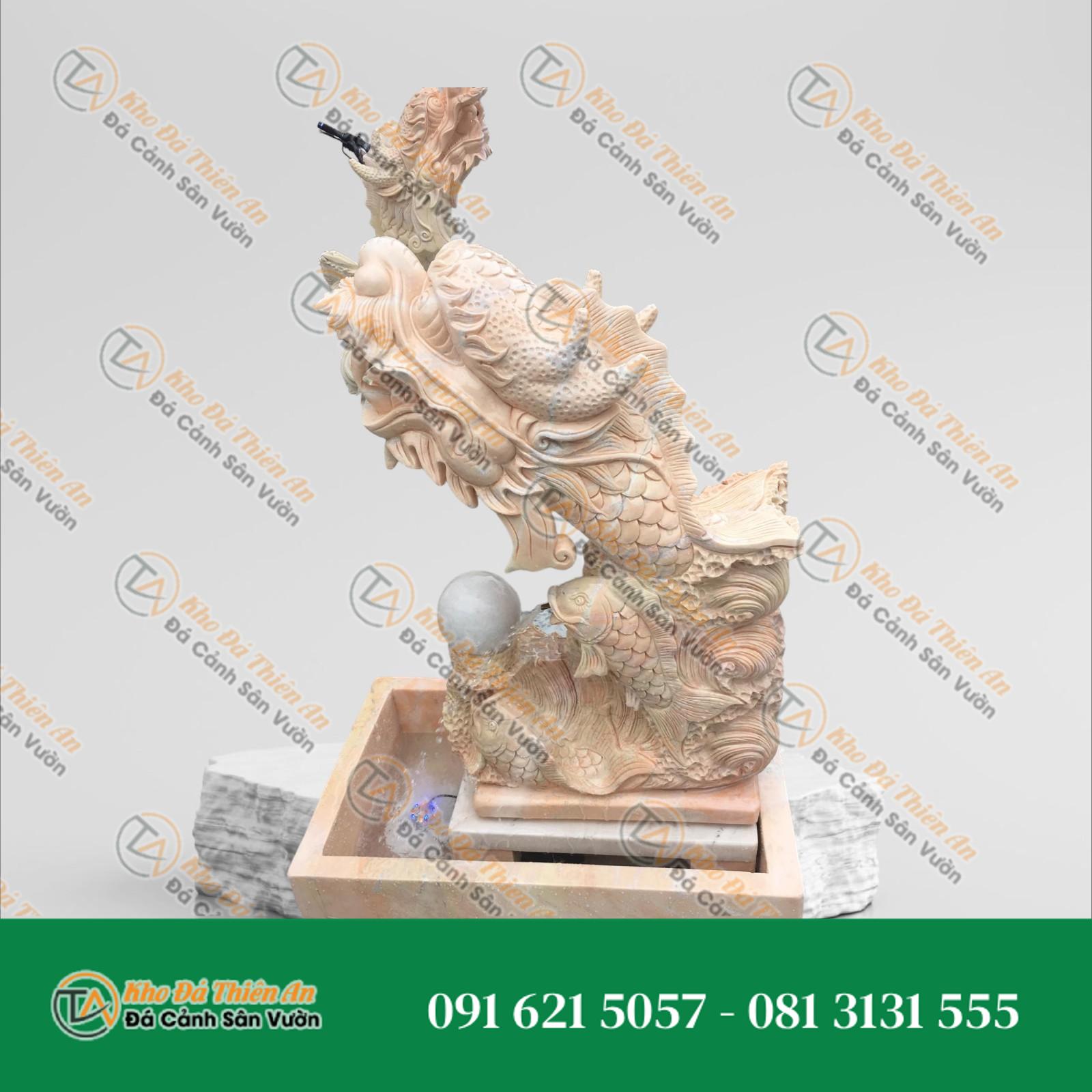 Tượng Cá Chép Hoá Rồng Đá Cẩm Thạch Vàng Cà Rốt 120cm | May Mắn & Tài Lộc