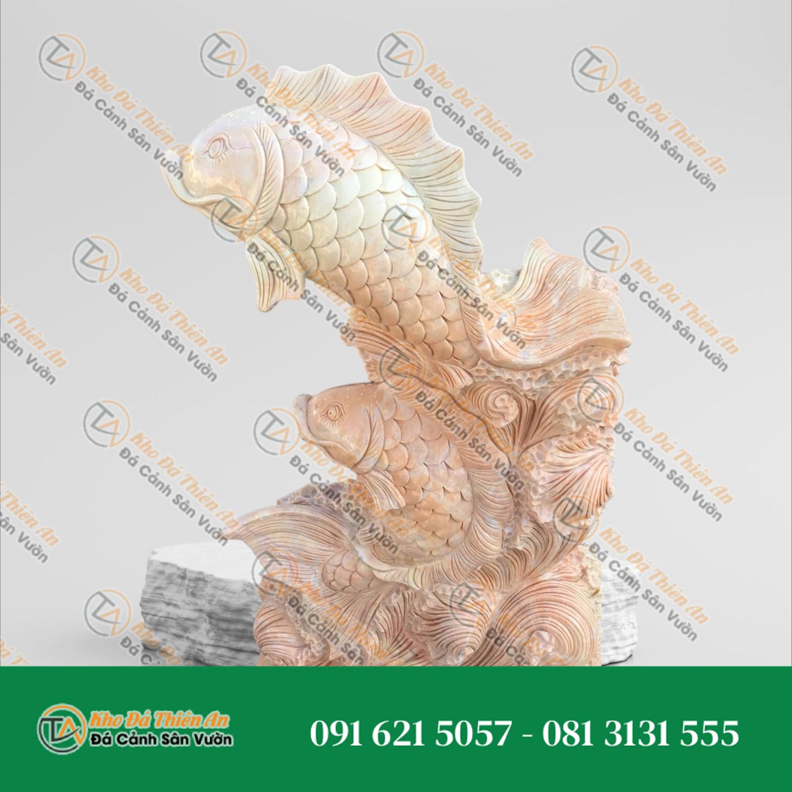 Tượng Cá Chép Vượt Long Môn – Đá Cẩm Thạch – 150cm – Phong Thủy Rước Tài Lộc, Thăng Tiến | Khodathienan.com